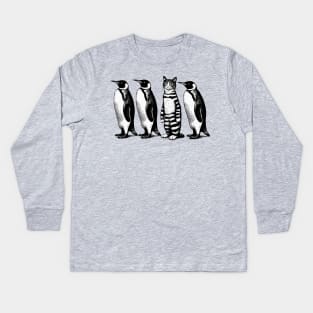 Unexpected Retro Penguins Cat Funny Cat Kids Long Sleeve T-Shirt